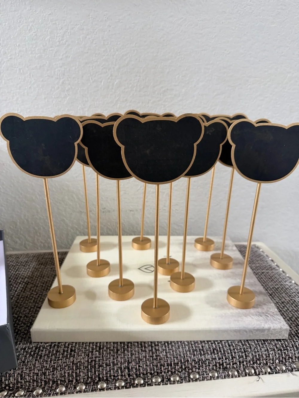 Gold and Black Bear Chalkboard Cake Toppers – Pack of Party Place Signs
